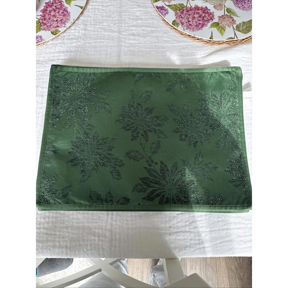 Forest Green Christmas Placemats St. Nicholas Square Set Of 8 Poinsettias